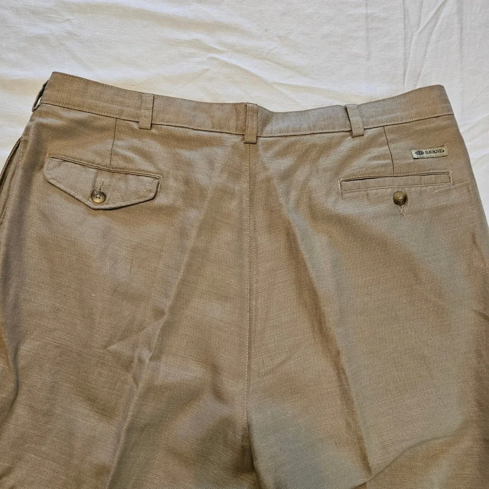 Savane Mens Tan‎ Linen Cotton Blend Flat Front Dress Pants Khaki 38x34 RN 21201